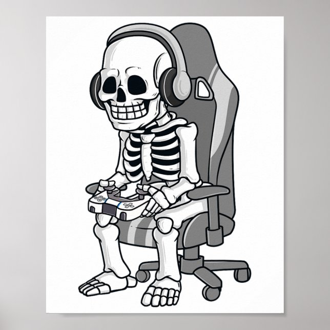 Halloween Skelett Beängstigend Gamer Boys Kids Poster (Vorne)