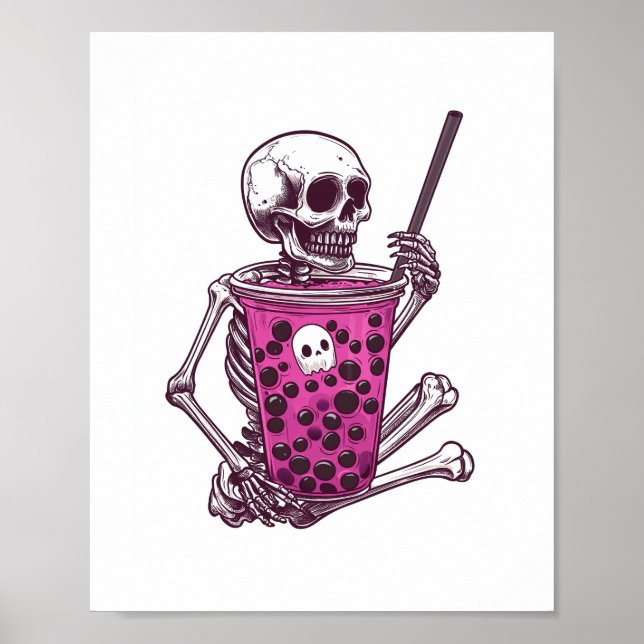 Halloween-Skelett-Bubble-Tea Poster (Vorne)
