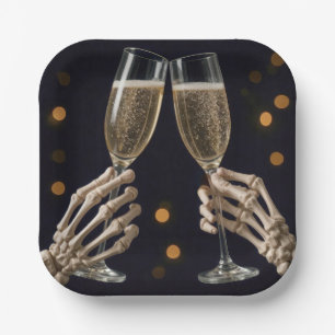 Halloween-Skelett Champagner Toast Pappteller