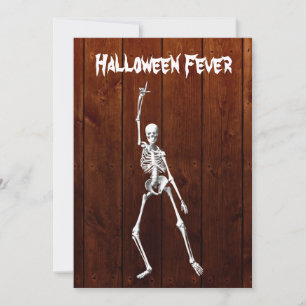 Halloween-Skelett-Fieber-Einladung auf Holz Einladung