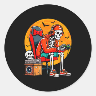 Halloween Skelett Gamer Lustiges Video Gaming Hall Runder Aufkleber