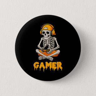 Halloween-Skelett-Gamer-Video-Gaming-Spaß-Skelett Button