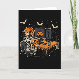Halloween-Skelett-Gamer-Video-Gaming-Spaß-Skelett Karte