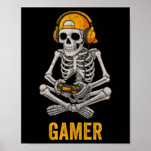 Halloween-Skelett-Gamer-Videospiel-Funny-Skelett Poster
