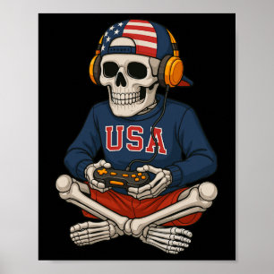 Halloween-Skelett-Gamer-Videospiel-Funny-Skelett Poster