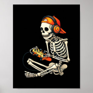 Halloween-Skelett-Gamer-Videospiel-Jungen-Männer-K Poster