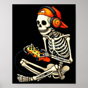 Halloween-Skelett-Gamer-Videospiel-Jungen-Männer-K Poster