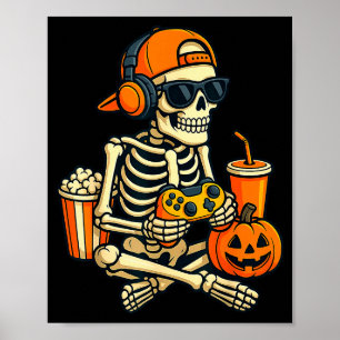 Halloween-Skelett-Gamer-Videospiel-Jungen-Männer-K Poster