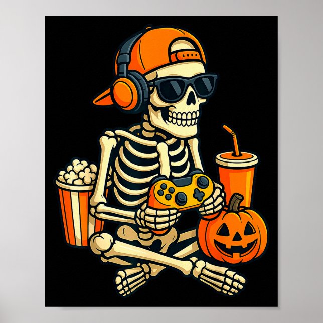 Halloween-Skelett-Gamer-Videospiel-Jungen-Männer-K Poster (Vorne)