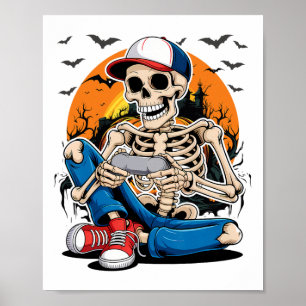 Halloween-Skelett-Gamer-Videospiel-Jungen-Männer-K Poster