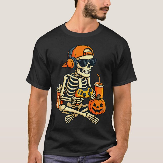 Halloween-Skelett-Gamer-Videospiel-Jungen-Männer-K T-Shirt (Vorderseite)