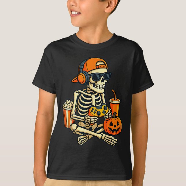 Halloween-Skelett-Gamer-Videospiel-Jungen-Männer-K T-Shirt (Vorderseite)