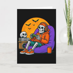 Halloween-Skelett-Gamer-Videospiel-Männer-Jungen-K Karte