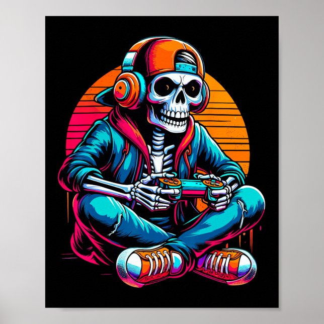Halloween-Skelett-Gamer-Videospiel  Poster (Vorne)