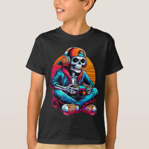 Halloween-Skelett-Gamer-Videospiel T-Shirt