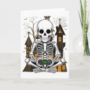 Halloween-Skelett-Gaming-Spooky-Videospieler-Junge Karte