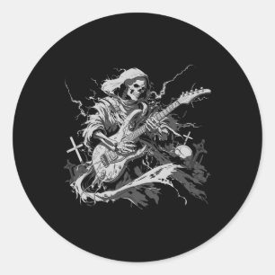 Halloween Skelett Gitarrenrock und Roll Nd Runder Aufkleber