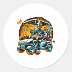 Halloween-Skelett-Golfwagen-Golfer Runder Aufkleber