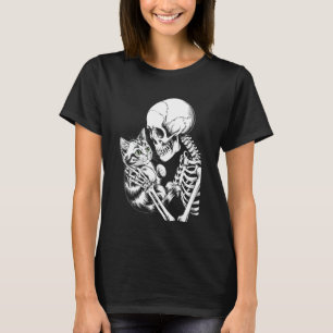 Halloween-Skelett hält Katze Gruselige Saison Klei T-Shirt