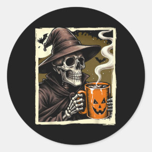 Halloween Skelett Heiße Kakao Tote Innen Spooky Se Runder Aufkleber