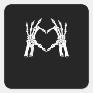 Halloween-Skelett-Herz-Hand-Minimal-Look Quadratischer Aufkleber
