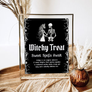 Halloween-Skelett-Hexen-Süßigkeiten-Schild Poster