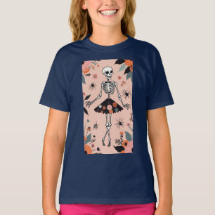 Halloween-Skelett im Blumenrock T-Shirt