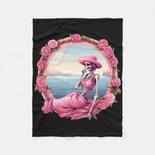 Halloween Skelett im Oktober tragen wir rosa mit b Fleecedecke (Vorderseite)