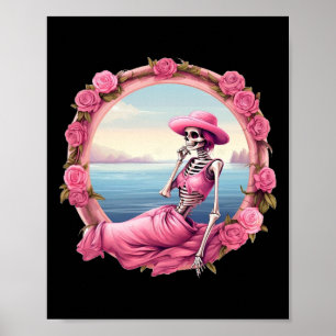 Halloween Skelett im Oktober tragen wir rosa mit b Poster