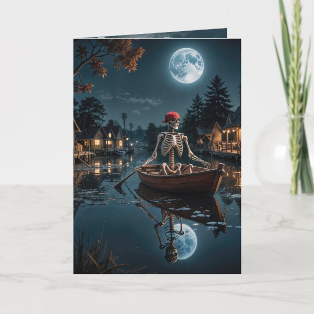 Halloween Skelett in einem Rowboat Karte (Vorderseite)