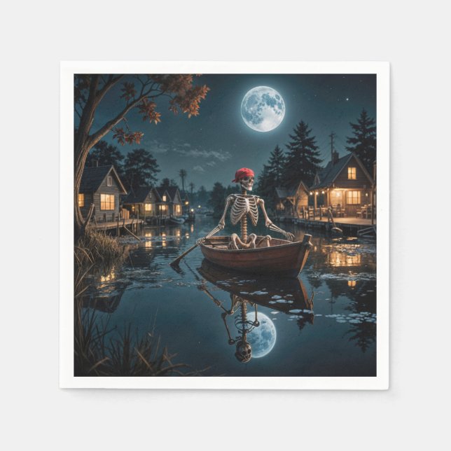 Halloween Skelett in einem Rowboat Serviette (Vorderseite)