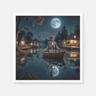 Halloween-Skelett in einem Ruderboot Serviette