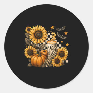 Halloween-Skelett-Kaffee, Soky Sonnenblumen-Kürbis Runder Aufkleber