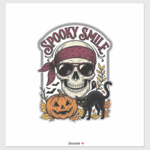 Halloween-Skelett-Katze Vintage-Kürbis-Grafik_1 Aufkleber