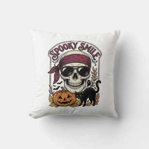 Halloween-Skelett-Katze Vintage-Kürbis-Grafik_1 Kissen