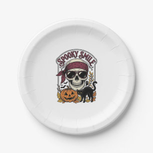 Halloween-Skelett-Katze Vintage-Kürbis-Grafik_1 Pappteller