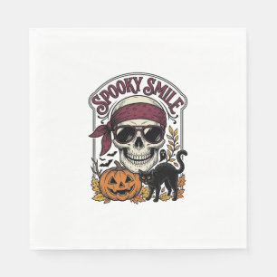 Halloween-Skelett-Katze Vintage-Kürbis-Grafik_1 Serviette