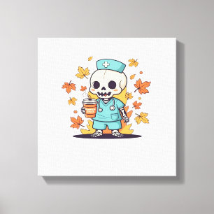 Halloween-Skelett-Krankenschwester mit Kaffee Clas Leinwanddruck