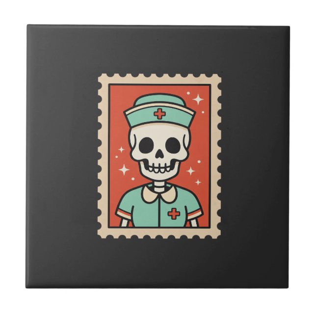 Halloween-Skelett-Krankenschwester-Stempel-Design_ Fliese (Vorderseite)