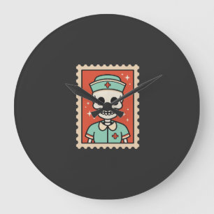 Halloween-Skelett-Krankenschwester-Stempel-Design_ Große Wanduhr
