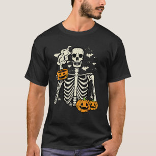 Halloween-Skelett-Kürbis-Herbst-Kaffee-Spaß-Kostüm T-Shirt