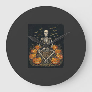Halloween-Skelett-Kürbis Vintage Retro Design_1 Große Wanduhr