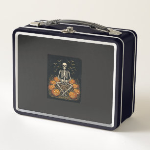 Halloween-Skelett-Kürbis Vintage Retro Design_1 Metall Brotdose