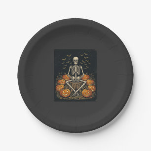 Halloween-Skelett-Kürbis-Vintage-Retro-Design_1 Pappteller