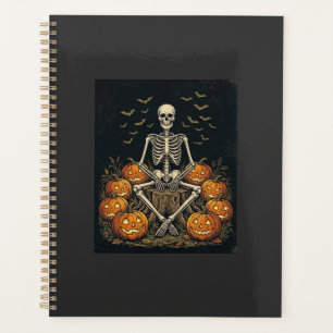Halloween-Skelett-Kürbis Vintage Retro Design_1 Planer