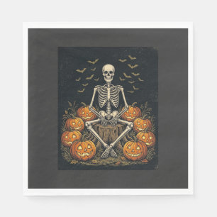 Halloween-Skelett-Kürbis Vintage Retro Design_1 Serviette
