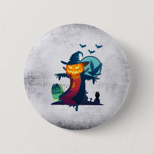 Halloween-Skelett mit Fledermauskeule Button