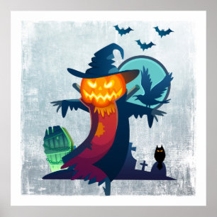 Halloween-Skelett mit Fledermauskeule Poster