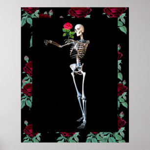 Halloween Skelett mit Rose Poster