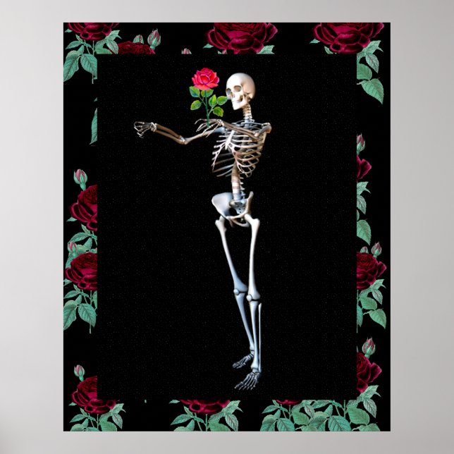 Halloween Skelett mit Rose Poster (Vorne)